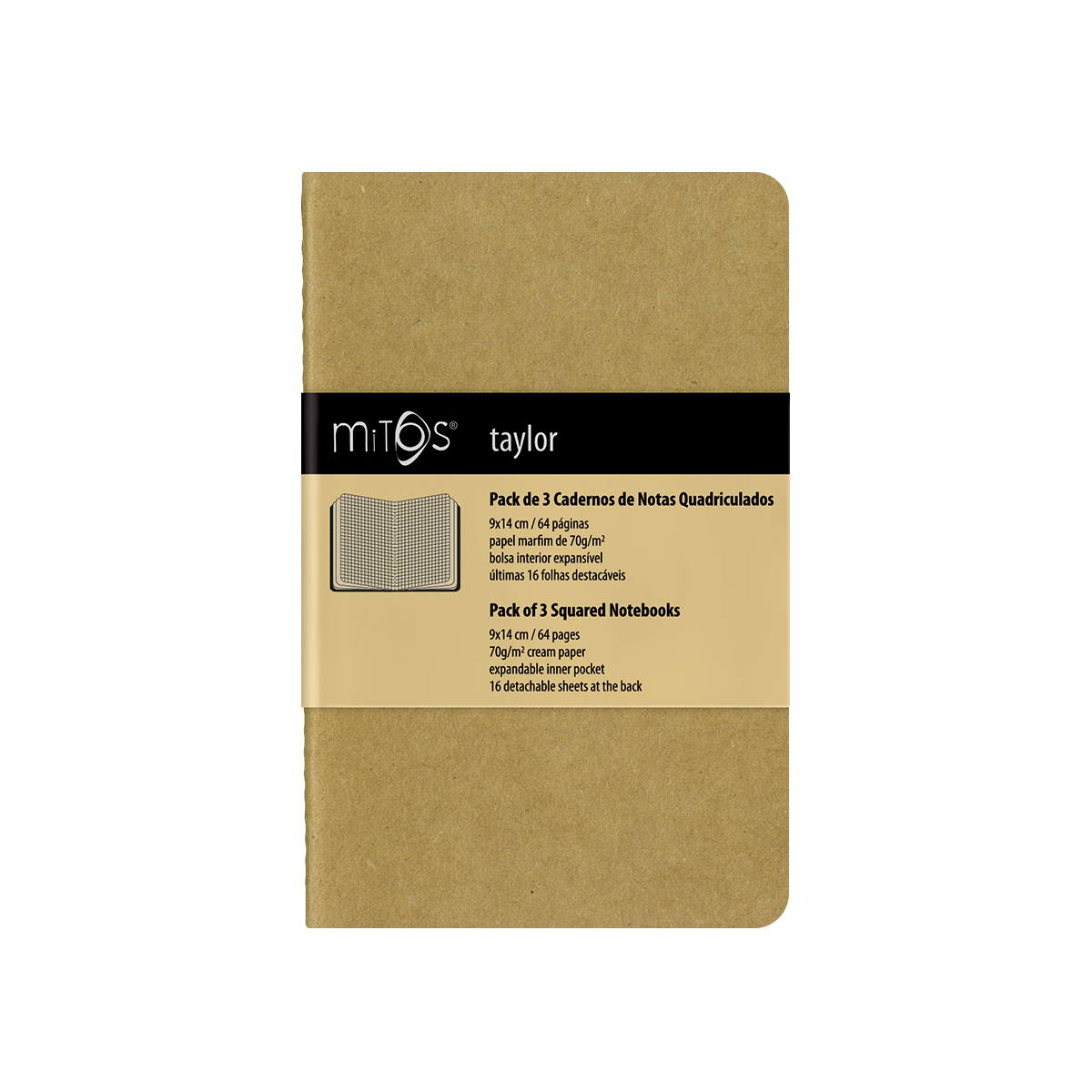 MITOS® TAYLOR-Pack3 Cadernos Notas Quadr.(9x14cm)64pag